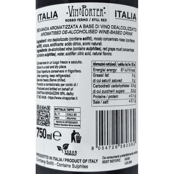 Vino Rosso Fermo Sotto Zero Alcohol...