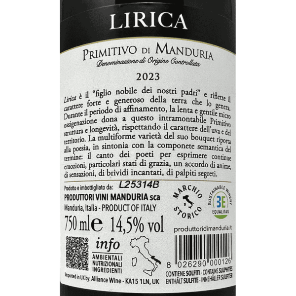 Primitivo di Manduria Lirica DOC 2023...
