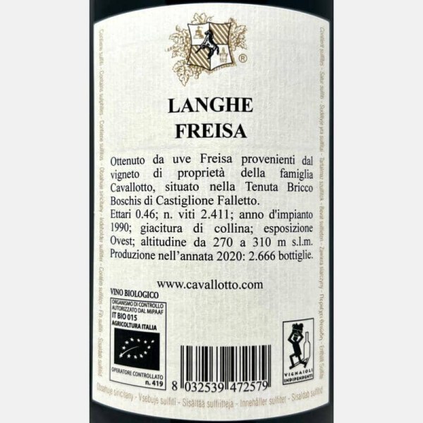 Freisa Langhe DOC 2020 Bio - Cavallotto