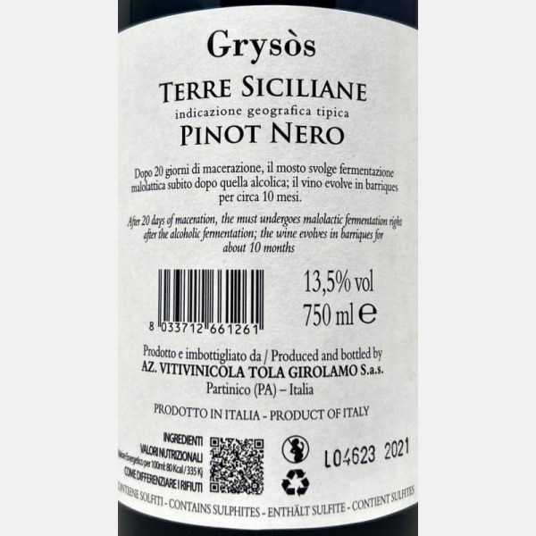 Pinot Nero Grysos Terre Siciliane IGP...