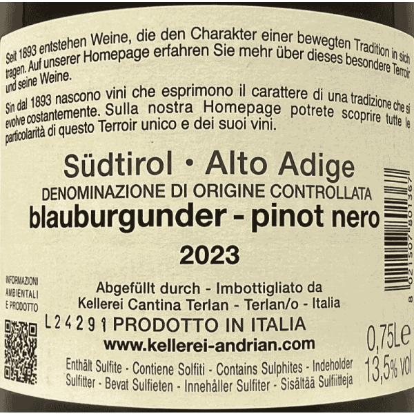 Pinot Noir Alto Adige DOC 2023 -...